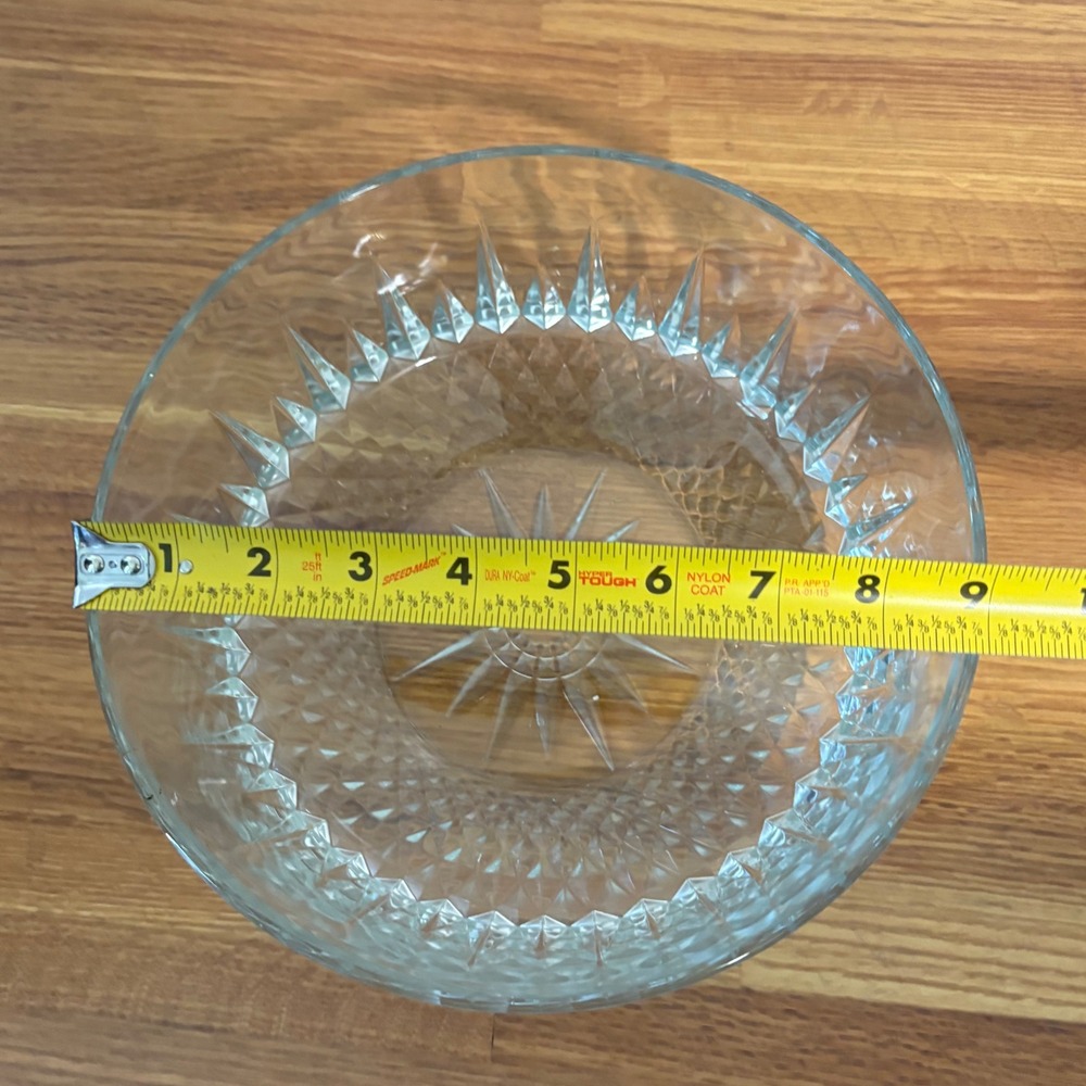 Arcoroc France Glass Serving Bowl Diamond Cut Starburst Pattern Clear‎ 8 inch - Picture 5 of 9